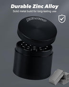 2" Grinder, Screen-Free, 3-Piece 4-Part Design, Zinc Alloy Grinder for Kitchen Spice, Black