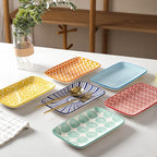 Selamica Ceramic Rectangular Salad Plates Set, Dinner Plate 9.4 Inch Dessert Plates for Party Entertaining, Small Serving Plates for Appetizers, Sushi, Fruit, Set of 4, Assorted Colors