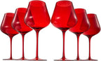 Red Ruby Crystal Wine Glasses Set of 6 | Elegant 20oz Tall Drinkware | Festive Holiday & Christmas Glassware for Hosting and Gifting | Sophisticated Italian-Inspired Barware for Wife, Mom, or Friend