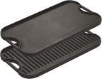 Lodge Pro-Grid Reversible Grill/Griddle - Dual-Sided Cast Iron Griddle - Double Burner Grill - Even Heat Distribution - PFAS-Free Non-Toxic Cookware - 20 Inches x 10.5 Inches