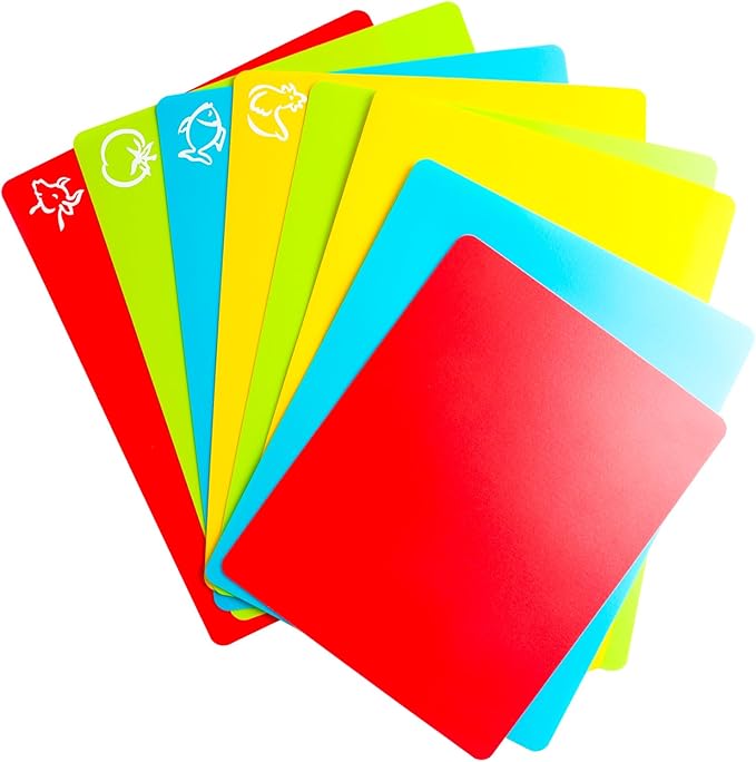 Flexible Cutting Board mats, Plastic Cutting Boards for Kitchen Cooking, Cutting board sheets for Meat and Vegetables, Dishwasher Safe Set of 4Pcs