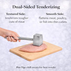 HIC Kitchen Heavyweight Meat Tenderizer Mallet Marinating Prep Tool, Double Sided, Aluminum, For Flattening Cutlets, Tenderizing Meat, And Cracking Ice