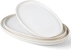 theterra Ceramic Serving Platter, 15.6"/14.4"/12.2" Oval Serving Dishes for Entertaining, Oven Safe, Microwave Safe, Serving Plates Set of 3 for Wedding, Party, Turkey, Reactive White