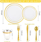 WELLIFE 450 PCS Gold Disposable Dinnerware Set for 75 Guests, 75 Each-Dinner & Salad Plates,Cups, Forks, Knives, Spoons for Wedding and Party Supplies