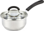 Cook N Home 2 Quart Stainless Steel Saucepan Set with Lid, Induction Compatible Milk Pots, Stay-Cool Silicone Handle, Mirror Polished 18/10 Cookware, Dishwasher & Oven Safe, Silver