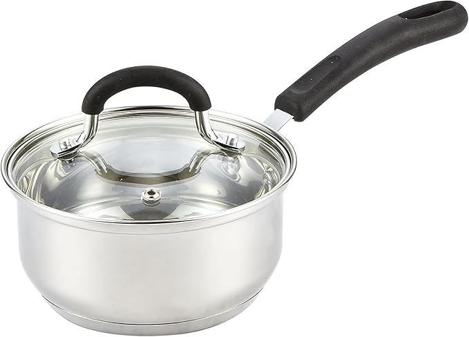 Cook N Home 2 Quart Stainless Steel Saucepan Set with Lid, Induction Compatible Milk Pots, Stay-Cool Silicone Handle, Mirror Polished 18/10 Cookware, Dishwasher & Oven Safe, Silver