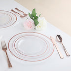 I00000 60 Pcs Rose Gold Plastic Plates, Disposable Party Set Include: 60 Clear Plastic Plates with Rose Gold Trim for dinner and dessert Perfect for Holidays, Wedding & Party Supplies
