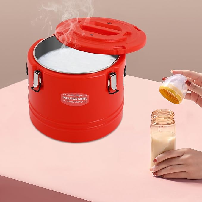 Eapmic 31.7Qt Insulated Food Container, Stainless Steel Container, 30L Commercial Soup Carrier 6 Hours Heat Preservation for Hot and Cold Food Storage Restaurant Canteen Home Lunch Use (Red, 30L)