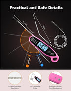 Instant Read Meat Thermometer Digital with Dual Probe & Large Backlit, Food Thermometer for Cooking & Grilling, for Candy/Baking/Oven/BBQ/Grill/Smoker, Pink Kitchen Accessories, Gifts for Women