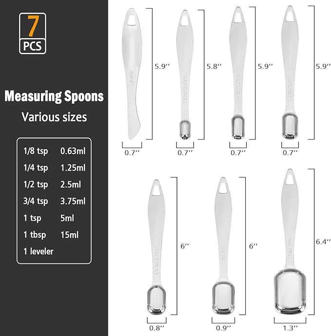 Accmor Stainless Steel Measuring Spoons Set of 7, Nesting Measuring Tool with Leveler, Rectangular Tablespoon and Teaspoon for Baking & Cooking, Stackable Kitchen Gadgets for Dry & Liquid Ingredients