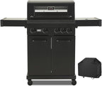 4 Burner Gas Grill Cast Iron Griddle Grill Combo, BBQ Propane Grills with Side Burner 50000BTU Heavy Duty Barbucue Grill With Cover, Black