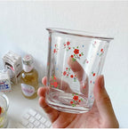 Set of 2 12 OZ French Floral Drinking Glasses Flower Glass Coffee Cup Cute Glass Cups for Iced Coffee,Tea,Juice,Latte,Milk,Dessert,Stackable Glassware Drinkware Set(red yellow)