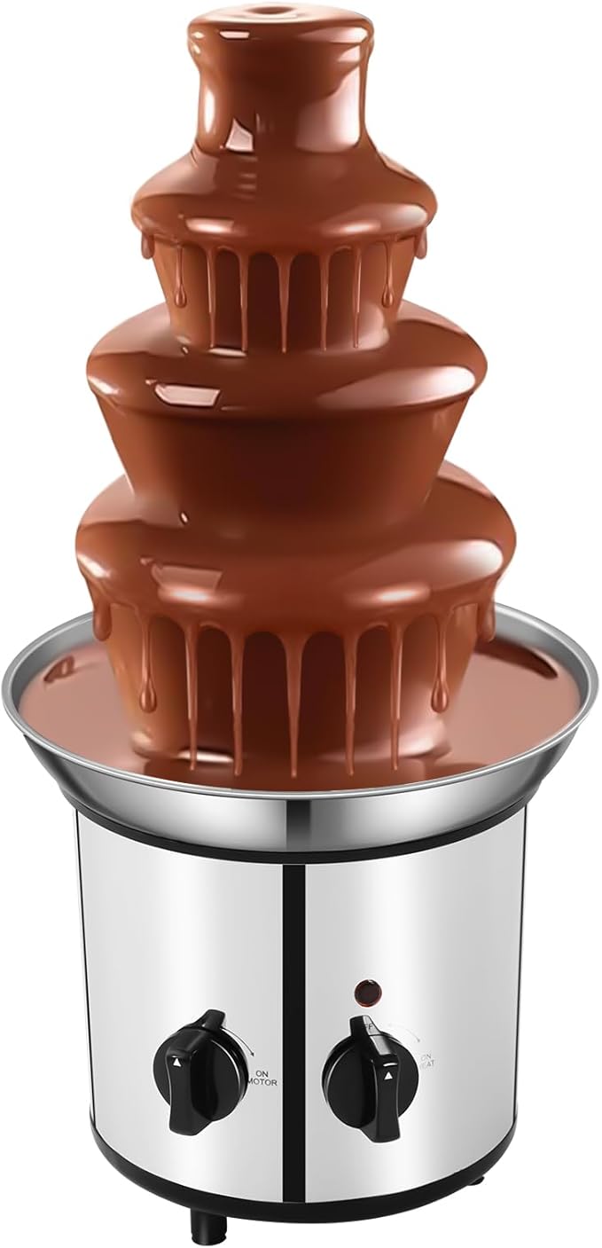 "Classic" Home Chocolate Fountain, 4 Tier Heated Chocolate Gountain Party Dark Dipping Chocolate Electric Fondue Machine for Party, Wedding, Events (4 Tier Sliver Chocolate Fountain)