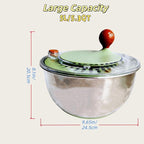 5.3Qt Stainless Steel Salad Spinner with Stop Button, Lid & Non-Slip Base, Salad Spinner Stainless Steel no Plastic, Dishwasher Safe, Vegetable Spinner Dryer with Drain Hole (GREEN)