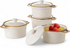 ONEMORE Ramekins with Lids, 6 oz Oven Safe Ceramic Mini Casserole Dish with Lid & Brown Rim for French Onion Soup, Speckled Mini Dutch Oven Cocotte Set of 4 for Individual Serving, Creamy White