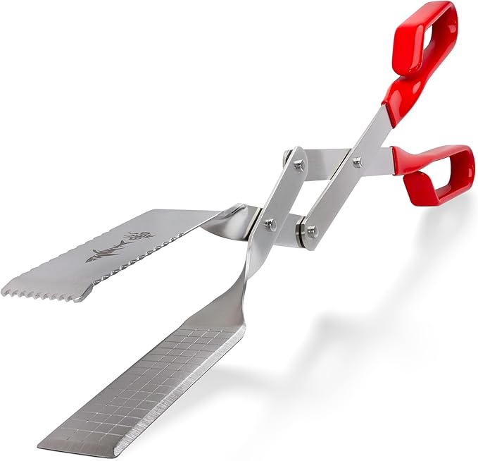 Shark BBQ Steak Grill Tongs - 17 inch Red. Professional outdoor grilling utensil. Long reach Barbeque Grilling Tongs. Ideal for steak, fish, burger, and sausage
