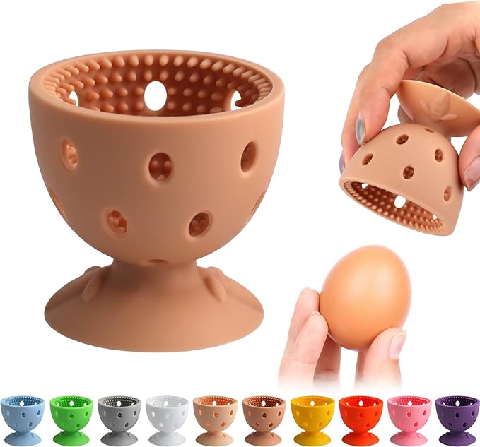 Egg Brush Cleaner, Egg Cleaner Scrubber for Fresh Eggs, Cute Chick Shaped Silicone Egg Washer, Reusable Multipurpose Washing Egg Tool for Fruits and Vegetables(Brown)