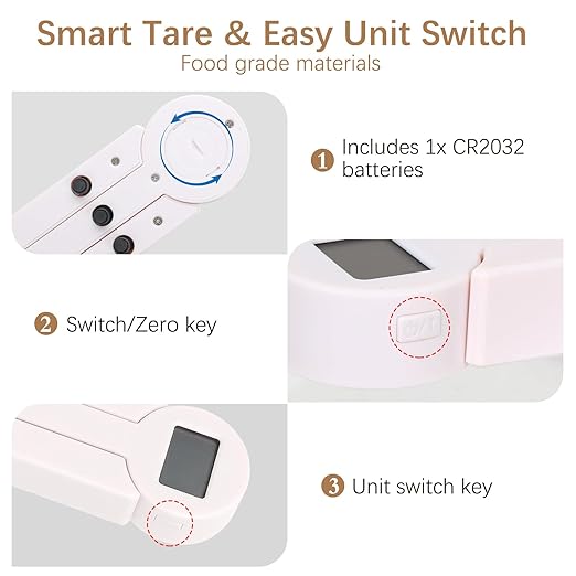 Compact Folding Digital Kitchen Scale, Highly Accurate Portable Food Scale with LCD Display, Auto Power Off and Tare Features, for Measuring Intake of Healthy Eating People (White)