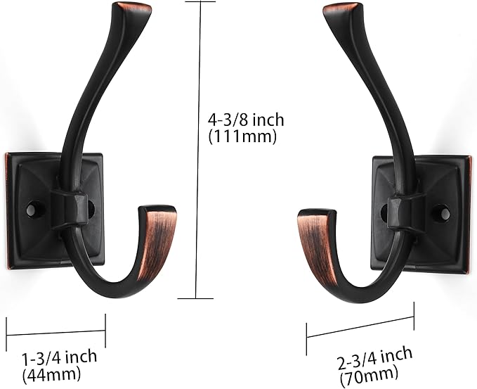 Large Wall Hooks 10 Pack Oil Rubbed Bronze Coat Hooks Hardware Towel Hooks for Hanging Coats 4.35 Inch Double Robe Hooks Wall Mounted with Screws for Key, Towel, Bags, Cup, Hat