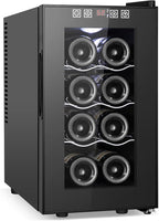 8 Bottles Wine Cooler Refrigerator, Small Wine Fridge, Mini Wine Fridge Countertop with Glass Door Wine Cellars for Red Wine, Champagne, Dry White Wine, Sparkling Wines