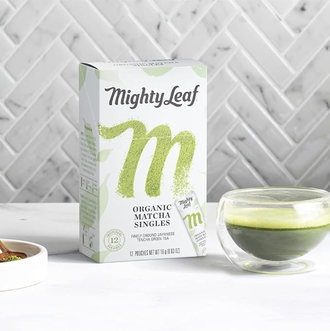 Mighty Leaf Tea, Organic Matcha Green Tea Singles - 1 Box of 12 Single Serve Packets, 100% Japanese Matcha, Unsweetened