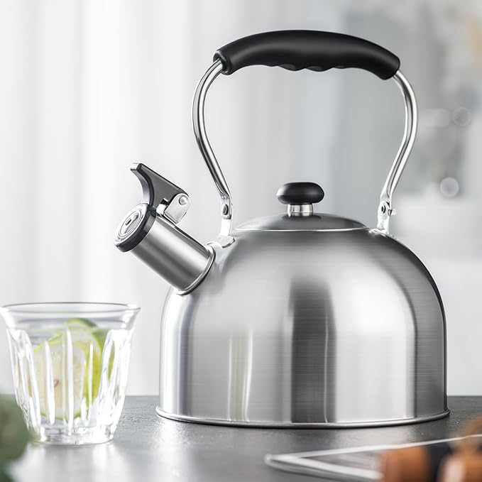 Whistling Tea Kettle – 2.64 Quart Stovetop Teapot, Stainless Steel Water Kettle for Camping & Kitchen, Foldable Handle – Perfect for Coffee & Tea