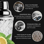 Nikita Cocktail Shaker, 5-Piece Martini Shaker & Bartender Kit with Bar Accessories Strainer, Jigger, Spoon & Muddler, Silver 16oz Drink Mixer with Bartender Accessories