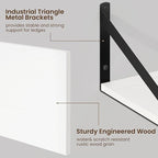 Fun Memories Floating Shelves for Wall, 12 Inch Deep Floating Shelves Set of 2, 48W x 12D Large Wall Shelf with Sturdy Metal Brackets for Living Room, Bathroom, Bedroom and Kitchen, White