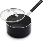 GreenPan x Bobby Flay 2.5QT Nonstick Saucepan with Glass Lid, PFAS-Free Diamond Ceramic, Induction Suitable, Stay-Cool Silicone Handle, Easy Clean Dishwasher & Oven Safe, Chef Pan, Black