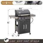 Sophia & William 4-Burner Gas BBQ Grill with Side Burner & Porcelain-Enameled Cast Iron Grates, Outdoor Cooking Propane Grills Cabinet Style Garden Barbecue Grill, 46,700BTU, Black