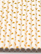 Pack of 300 Gold Polka Dot Foil Biodegradable 4-Ply Paper Drinking Straws (Compostable, Non-toxic, BPA-free)