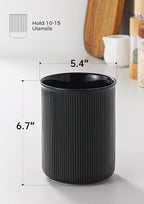 LoeJan Utensil Holder, Extra Large Utensil Crock, Stable Ceramic Utensil Organizer, Cooking Tool Organizer Set for Kitchen Counter Farmhouse Decor (F-6.7" Black)