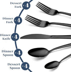 Hunnycook Black Silverware Set - 20PCS Stainless Steel Silverware Set for 4, Includes Forks Spoons and Knives, Utensil Sets for Home Kitchen Restaurant, Dishwasher Safe