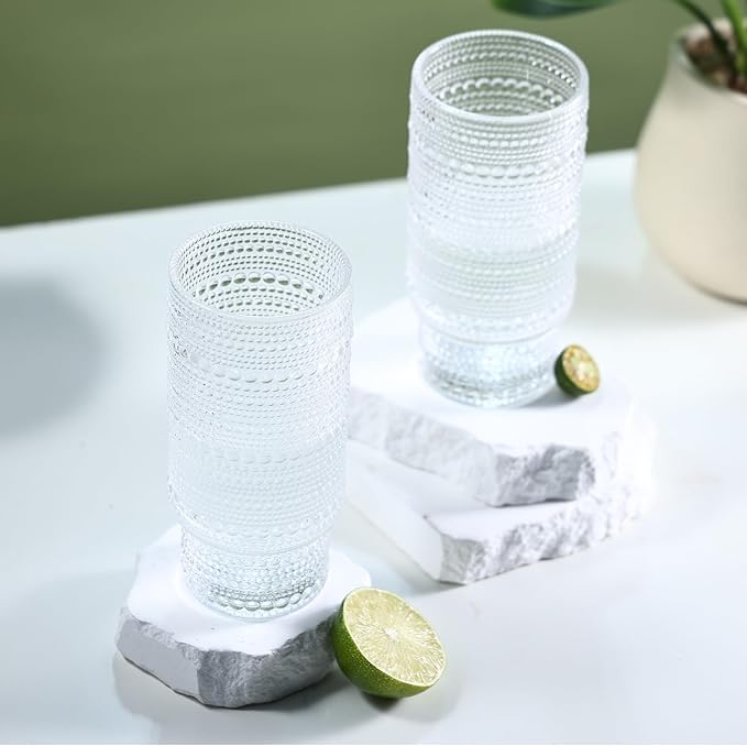 Large Capacity 16 oz Hobnail Drinking Glasses Set of 4, Vintage Glassware Drinking Glasses, Clear Water Glasses Tumbler, Cups for Kitchen, Juice, Beer, Cocktail, Whiskey