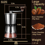 Precision Manual Coffee Grinder for Home Use, 8 Adjustable Coarseness Setting,with Ceramic Universal for Travel Camping