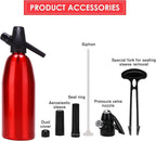 Soda Siphon 1L Premium Sparkling Water Maker - Aluminum Portable Seltzer Machine for Home, Bar, Cocktails, Coffee, Tea,Uses 8g C02 cartridges(Not Included)