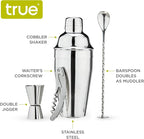 True Bar Drink Mixer Set, 19oz 4-piece Cocktail Shaker Set Bartender Kit, Cocktail Mixer Set, Cocktail Shaker Kit, Barware Tool Sets, Bar Accessories, Silver