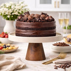 Gibson Elite 10.7-Inch Stoneware Cake Stand with Acacia Wood Base – Taupe Round Dessert Display Stand for Cakes, Cupcakes & Party Entertaining