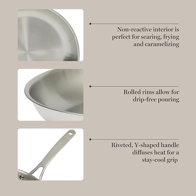Martha Stewart Castelle Large 12" Stainless Steel Frying Pan Non Toxic Fry Pan Skillet
