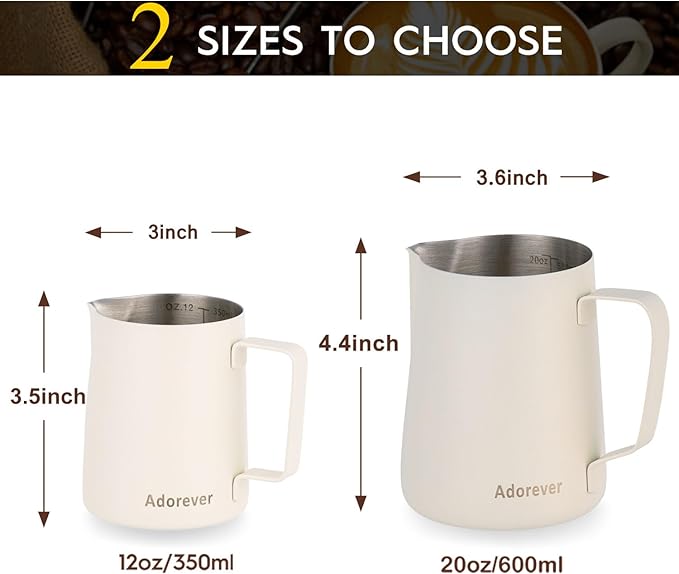 Milk Frothing Pitcher, 600ml/20oz Steaming Pitchers Stainless Steel Milk Coffee Cappuccino Latte Art Barista Steam Pitchers Milk Jug Cup with Decorating Art Pen, Matte White
