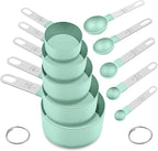 Measuring Cups and Spoons Set, 10 Pieces Nesting Measure Cups and Spoons, Kitchen Essentials Gadgets with Stainless Steel Handle for Dry & Liquid Ingredient (Lake Green 10 Pcs)