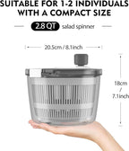 Ourokhome Salad Spinner Lettuce Dryer, Hand-crank Rotary Vegetable Dryer Veggie Washer with Transparent Bowl and Colander for Greens, Herb, Berry, Fruits, Macaroni, 2.8 QT, White
