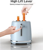 2 Slice Toaster, Wide Slots, Auto Off, Frozen Modes for Toast, Bagels, Waffles & Fruity Breads, Retro Collection, Easy Clean Crumb Tray, Blue