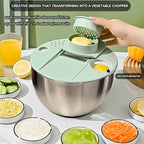 5 IN 1 Salad Spinner + Vegetable Chopper Peeler + Egg Yolk Separator, Large Lettuce Spinner Washer Dyer, with 5 Blades Slicer Cutter Veggie Chopper (304 Stainless Steel Bowl)