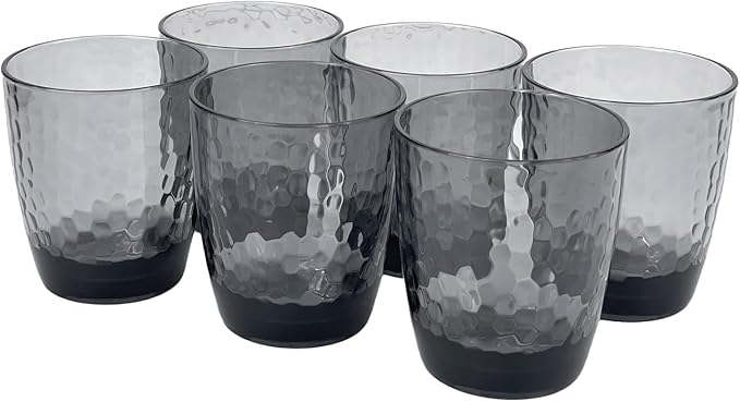 Set of 6 Hammered Style 15-ounce/430ml Acrylic Glasses Plastic Tumbler,BPA Free,Dishwasher Safe (Grey)