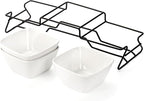 ZENFUN 10 oz Square Bowl Chip & Dip Serving Set, Pocelain Ramekin Bowls with Metal Rack Stand, White Small Serving Dishes, Condiment Serving Tray for Entertaining, Party, Buffets, Christmas