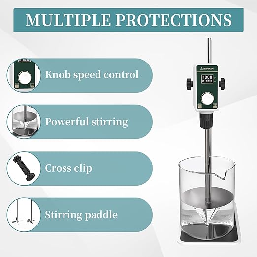OS-15S Digital Overhead Stirrer 20L(H₂O) Lab Stirrer Flat-Base Stainless Steel Stand & 2 Stirring Paddles | 100-1500RPM,20000 mPas,Timing 1min-24h