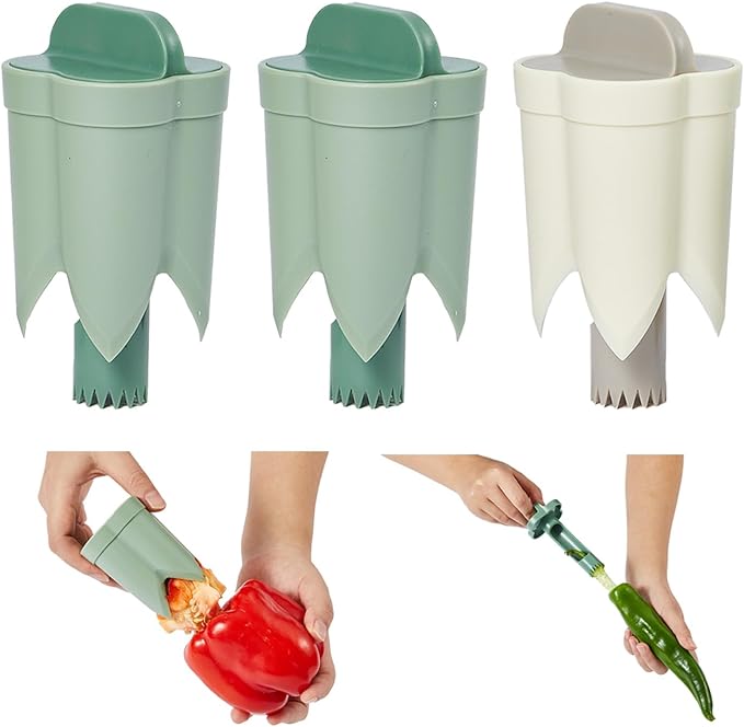 Pepper Seed Corers Remover, 3 Pack Fruit Pepper Corer Remover 2 in 1 Bell Pepper Corer Seed Remover Tool, Pepper Deseeder Bell Pepper Corers Tool Pepper Cutter for Vegetables