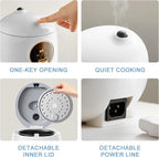 Bear Mini Rice Cooker 2 Cups Uncooked, 1.2L Portable Non-Stick Small Travel Rice Cooker, BPA Free, One Button to Cook and Keep Warm Function, White