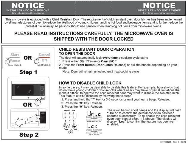 GE Countertop Microwave Oven, Compact 0.7 Cubic Ft., 700-watt Capacity, 6 Auto Cooking Settings, Child-Lock Technology, Kitchen Essentials for the Countertop, Dorm Room or Apartment, White